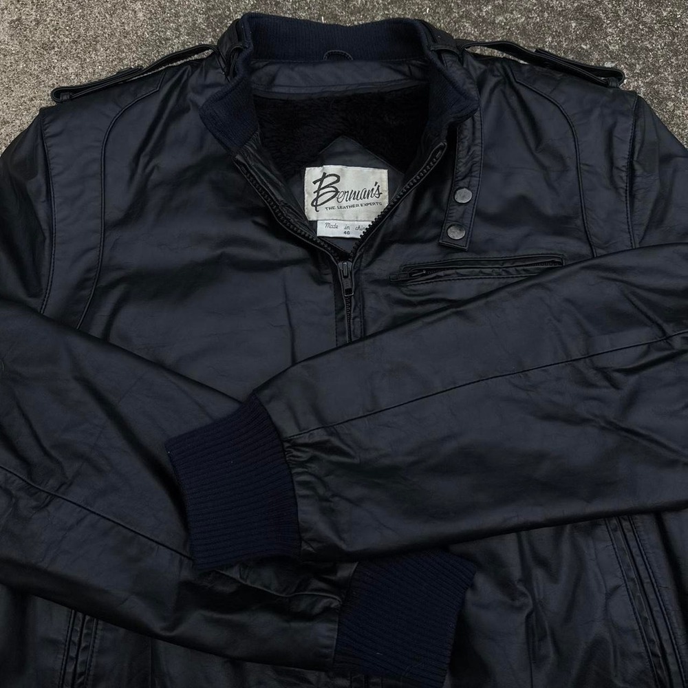 Vintage 90s Berman's Leather Bomber Jacket Moto Biker Gorpcore Black L 46 (d8)